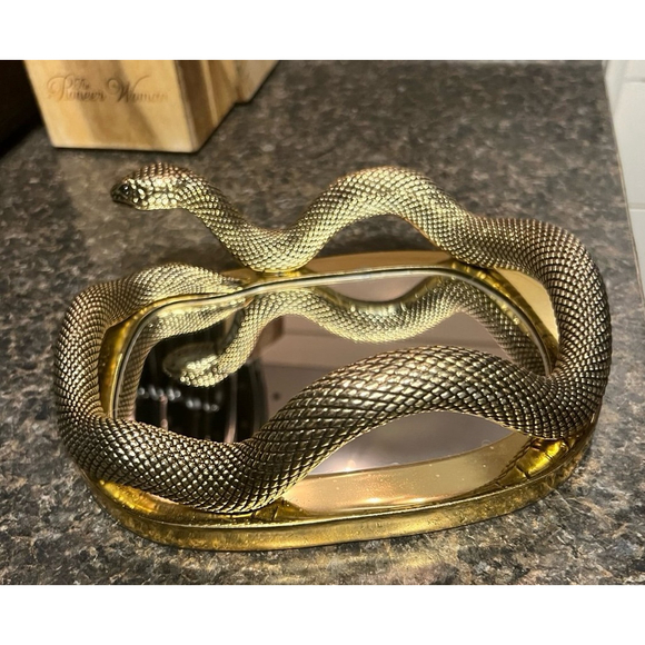 New Bath & Body Works 3" x 8" x 6" Gold Coiled Snake Mirror Tray - Picture 5 of 8